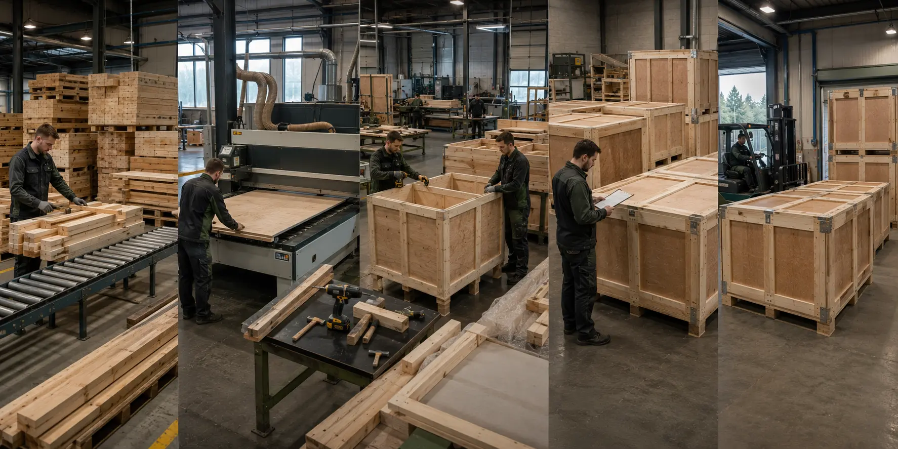 Proces produkcji drewnianych skrzyń transportowych na wymiar